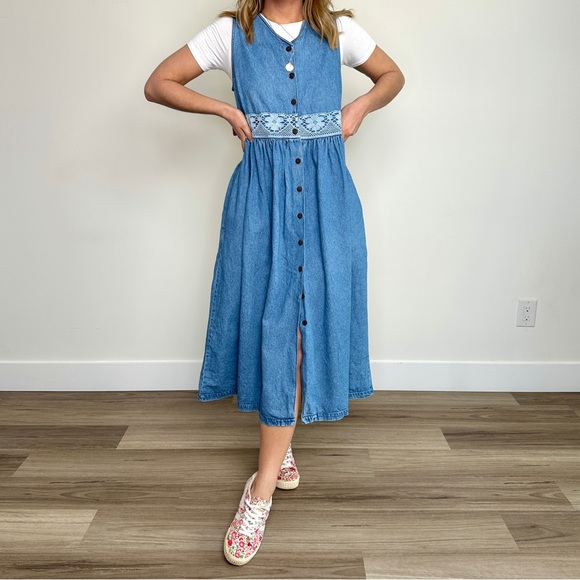 Vintage Western Crochet Sleeveless Denim Dress (S/M) - Picture 4 of 5